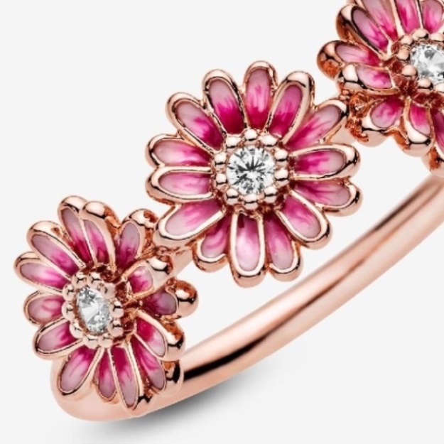 Rose Pink Daisy Flower Trio Ring Brand Pandora