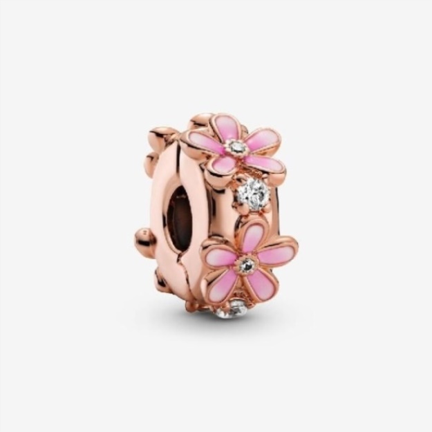 Rose Pink Daisy Spacer Clip Charms Pandora