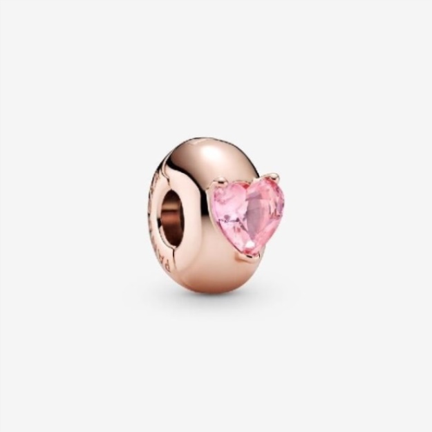 Rose Pink Heart Solitaire Clip Charms Pandora
