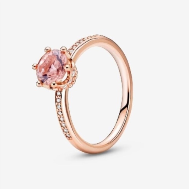 Rose Pink Sparkling Pandora Crown Solitaire Ring