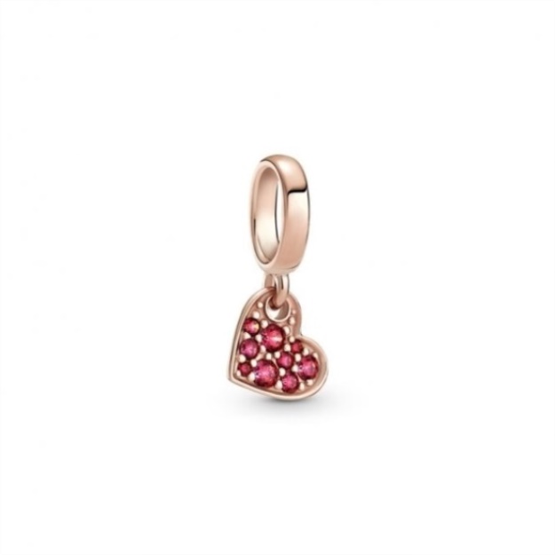 Rose Red Pave Tilted Heart Dangle Charms Pandora