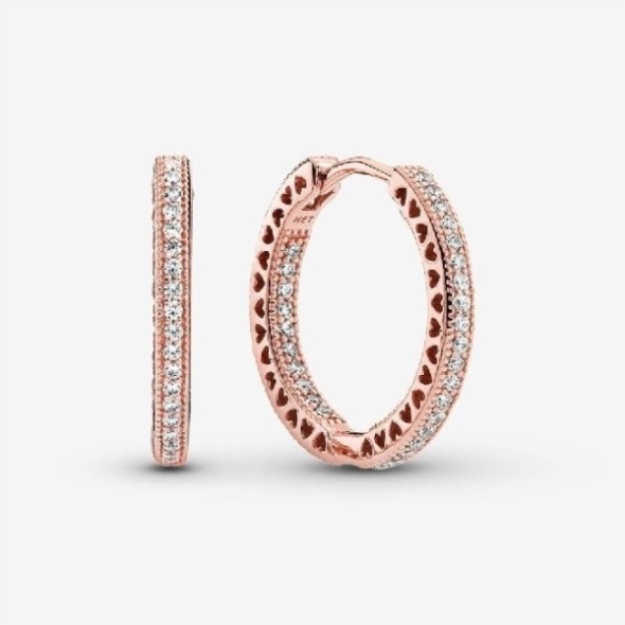 Rose Sparkle  Hearts Hoop Earrings Pandora