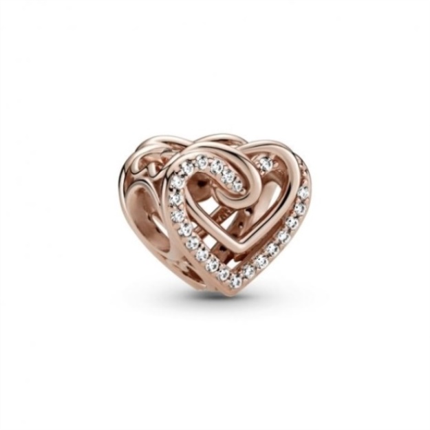Rose Sparkling Entwined Hearts Charms Pandora