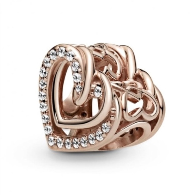 Rose Sparkling Entwined Hearts Charms Pandora