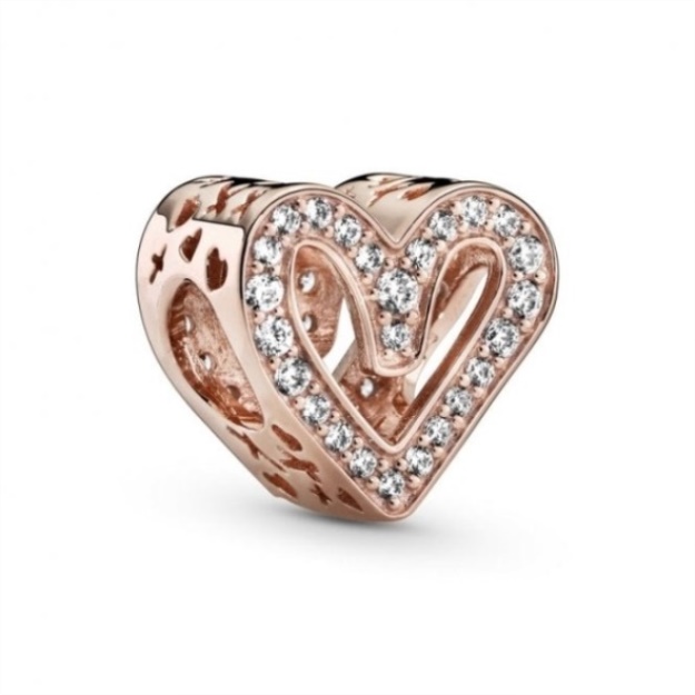 Rose Sparkling Freehand Heart Charms Pandora
