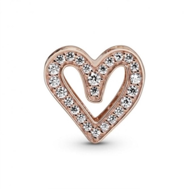 Rose Sparkling Freehand Heart Charms Pandora
