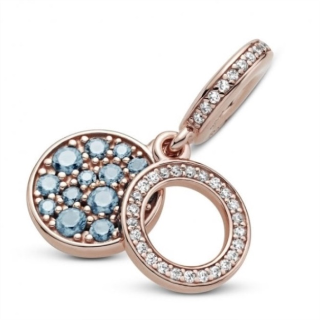 Rose Sparkling Light Blue Disc Double Dangle Charms Pandora