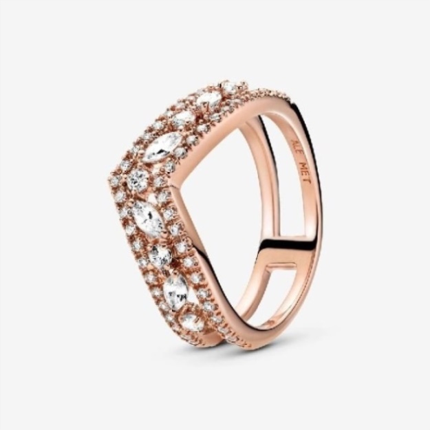 Rose Sparkling Marquise Double Wishbone Ring Pandora