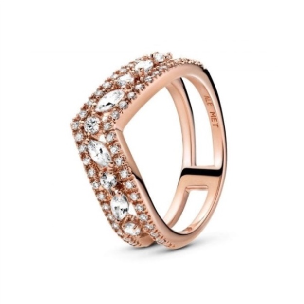 Rose Sparkling Marquise Double Wishbone Ring Pandora