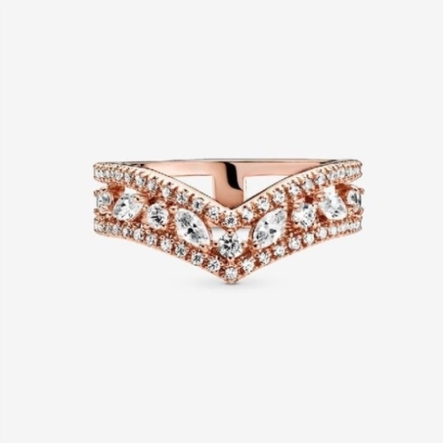 Rose Sparkling Marquise Double Wishbone Ring Pandora