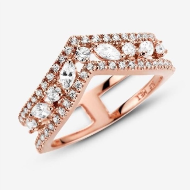 Rose Sparkling Marquise Double Wishbone Ring Pandora