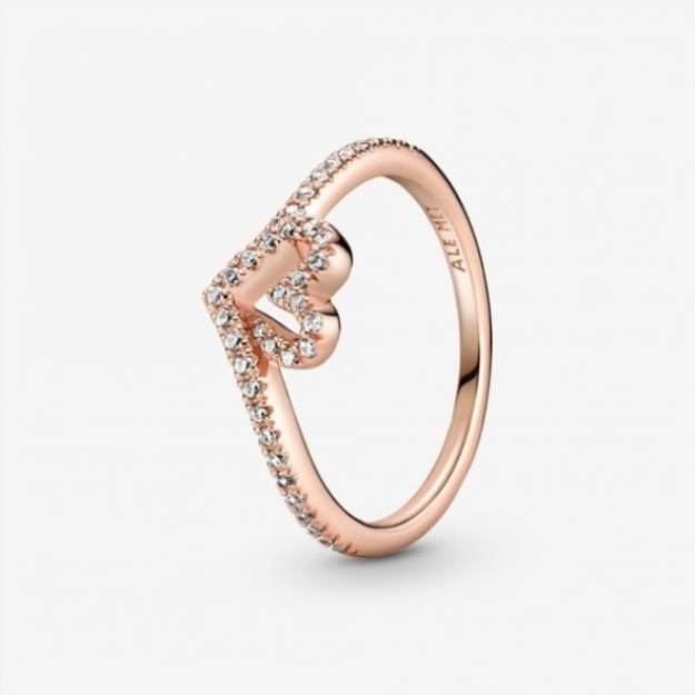 Rose Sparkling Pandora Wishbone Heart Ring