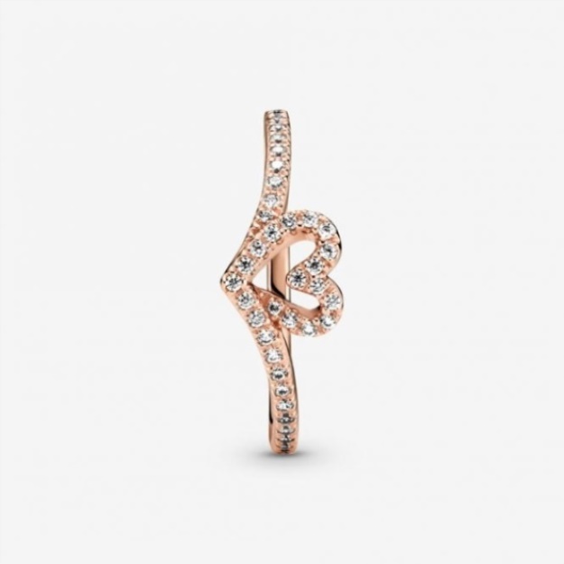 Rose Sparkling Pandora Wishbone Heart Ring