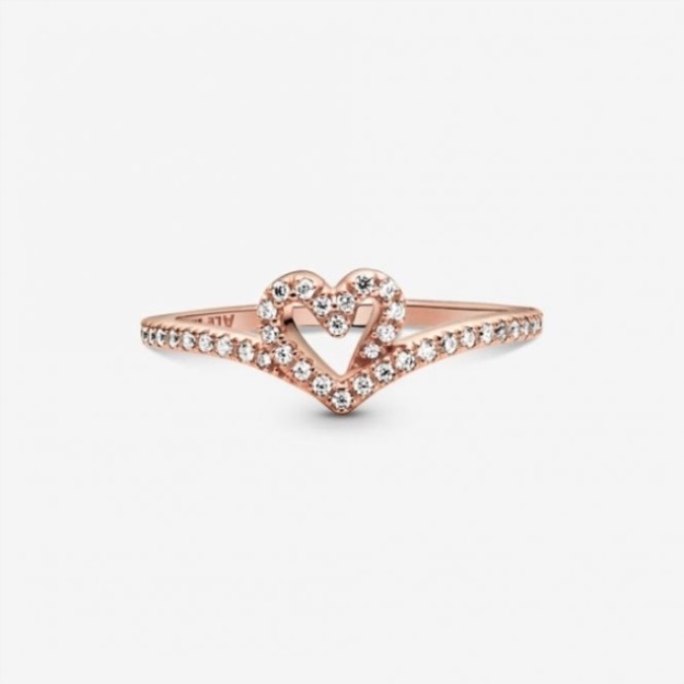 Rose Sparkling Pandora Wishbone Heart Ring