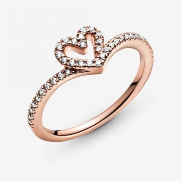Rose Sparkling Pandora Wishbone Heart Ring