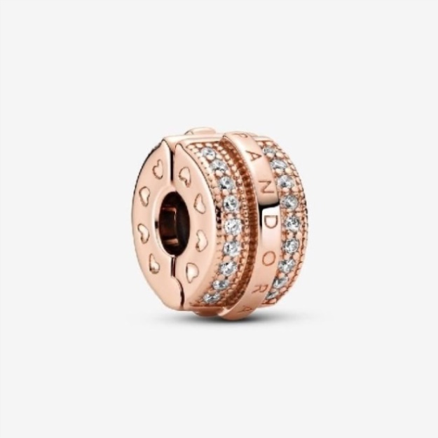 Rose Sparkling Pave Lines  Logo Clip Charms Pandora