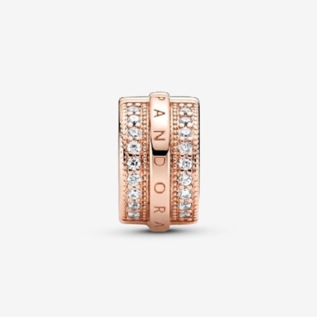 Rose Sparkling Pave Lines  Logo Clip Charms Pandora