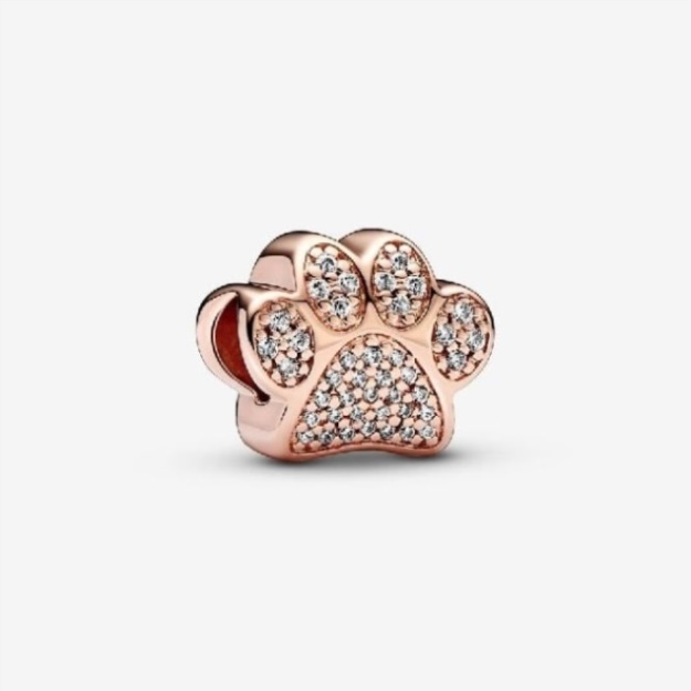 Rose Sparkling Paw Print Charms Pandora