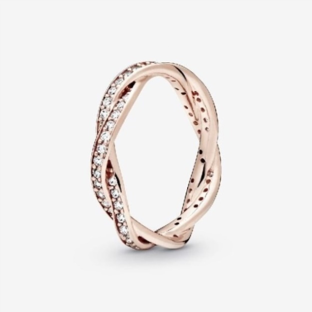 Rose Sparkling Twisted Lines Brand Pandora Ring