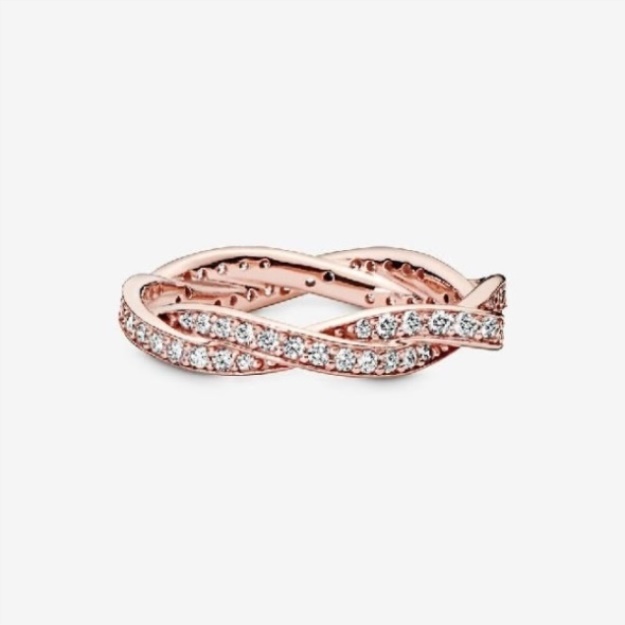 Rose Sparkling Twisted Lines Brand Pandora Ring