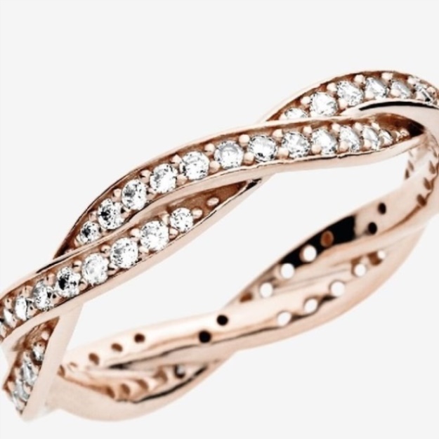 Rose Sparkling Twisted Lines Brand Pandora Ring