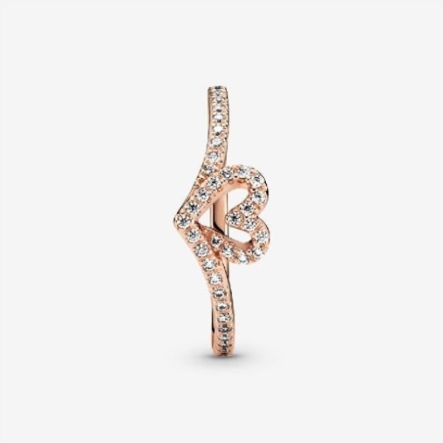 Rose Sparkling Wishbone Pandora Heart Ring