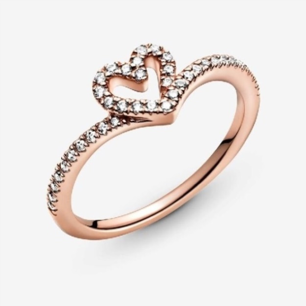 Rose Sparkling Wishbone Pandora Heart Ring