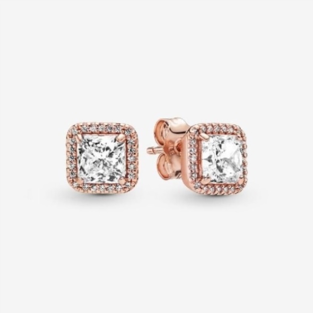 Rose Square Sparkle Halo Stud Earrings Pandora