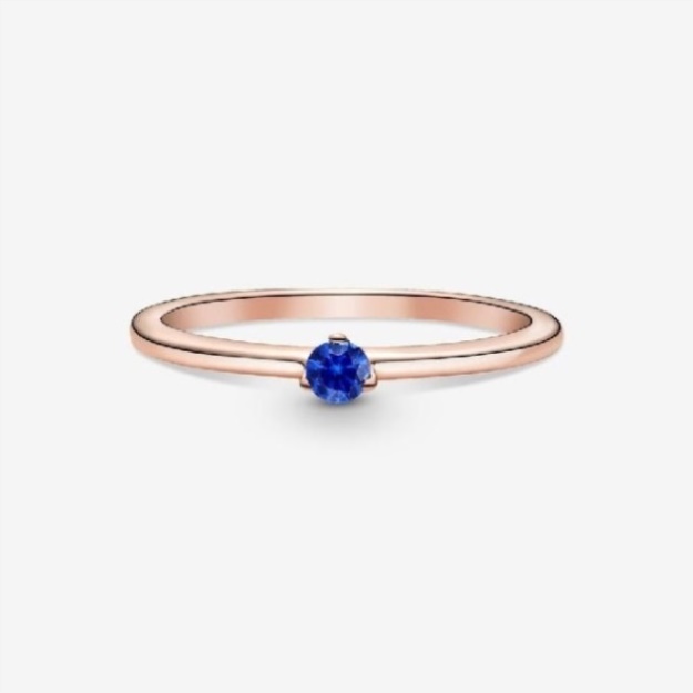 Rose Stellar Blue Solitaire Pandora Ring