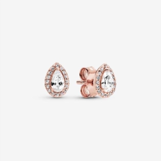 Rose Teardrop Halo Stud Earrings Pandora