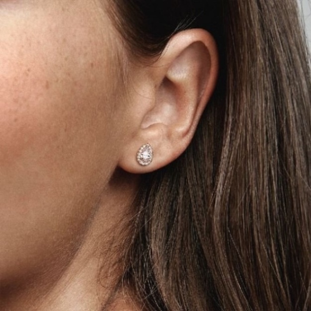 Rose Teardrop Halo Stud Earrings Pandora