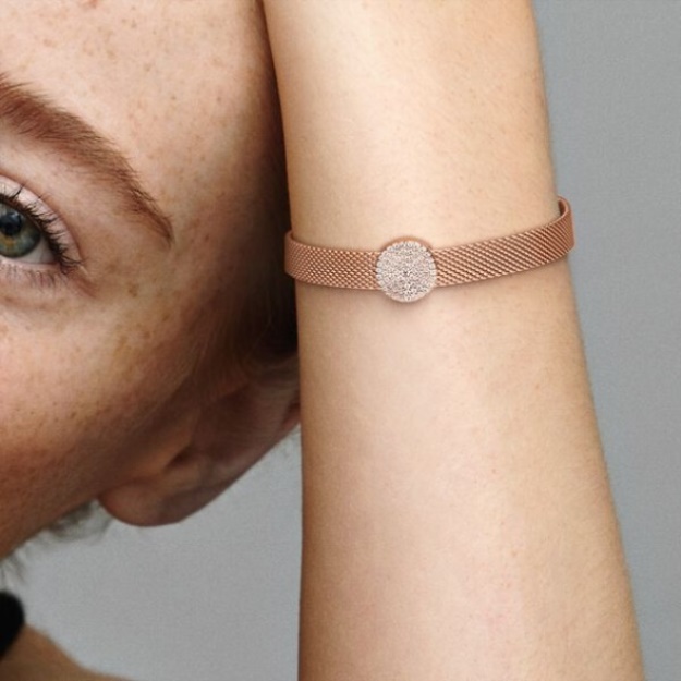 Round Pave Charm Pandora Rose Gold Plated