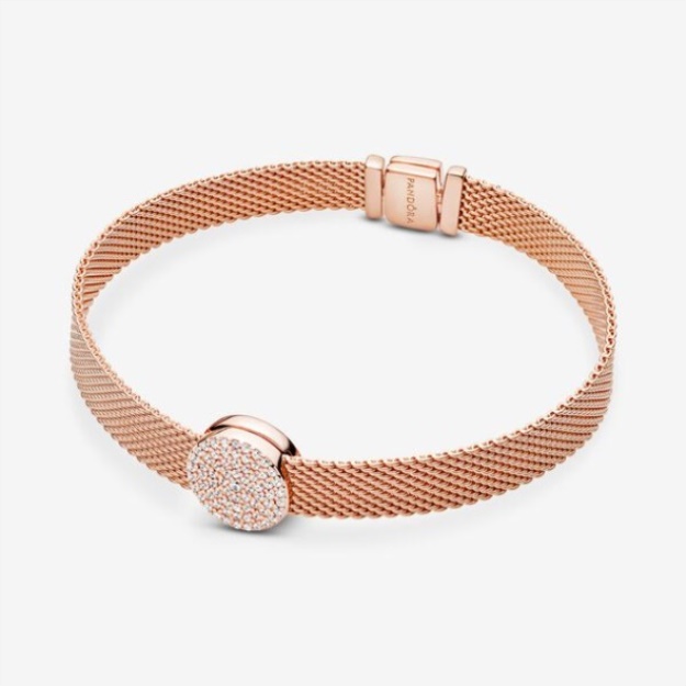 Round Pave Charm Pandora Rose Gold Plated
