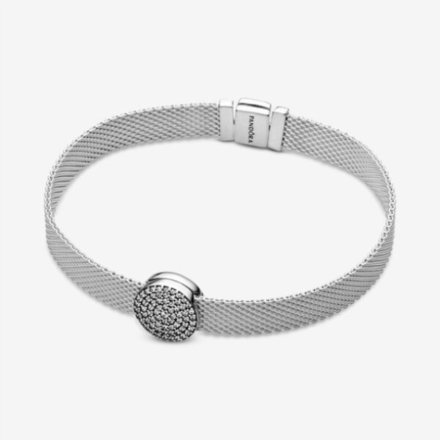 Round Pave Clip Charm Pandora Sterling Silver
