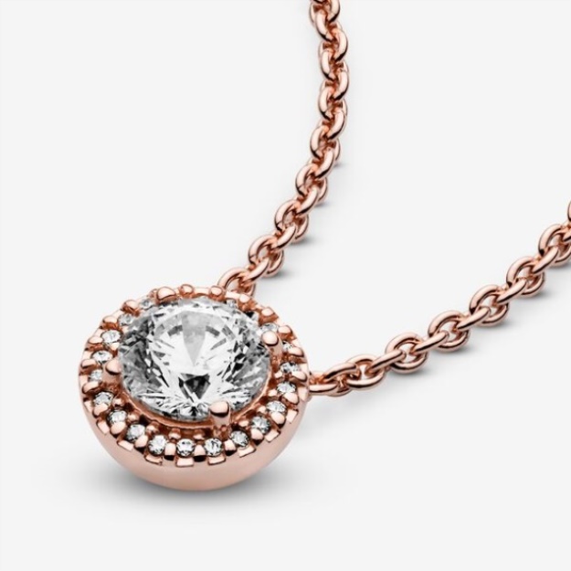 Round Sparkle Halo Necklace Pandora Rose Gold Plated