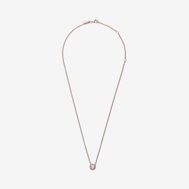 Round Sparkle Halo Necklace Pandora Rose Gold Plated