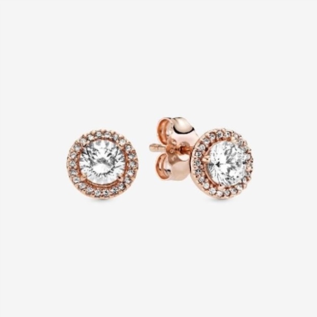 Round Sparkle Halo Stud Earrings Pandora