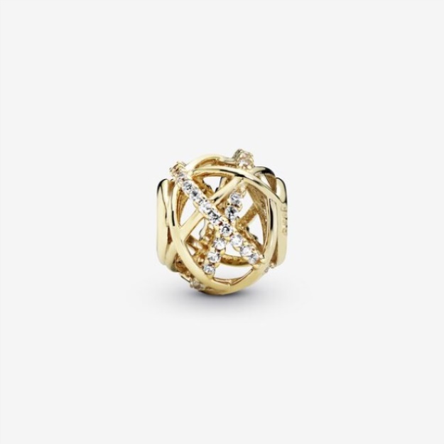 Sparkling And Polished Lines Charm Pandora Gold
