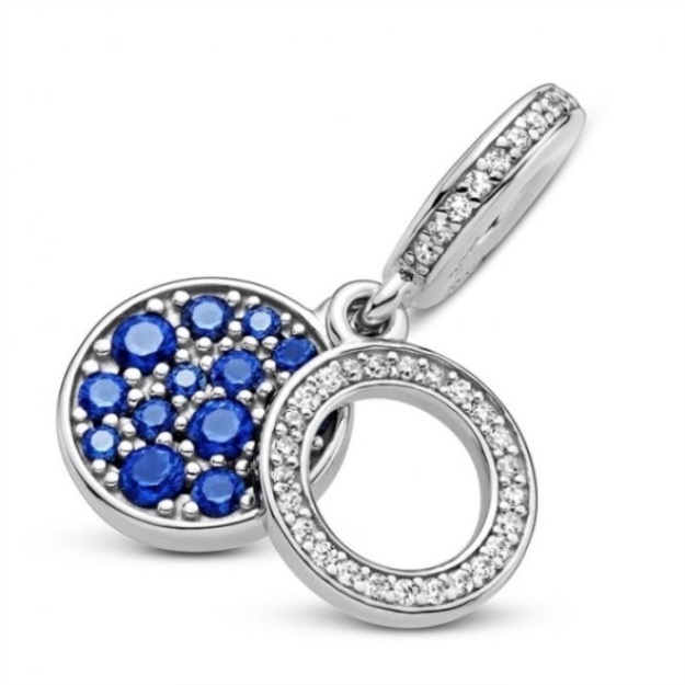 Sparkling Blue Disc Double Dangle Charms Pandora