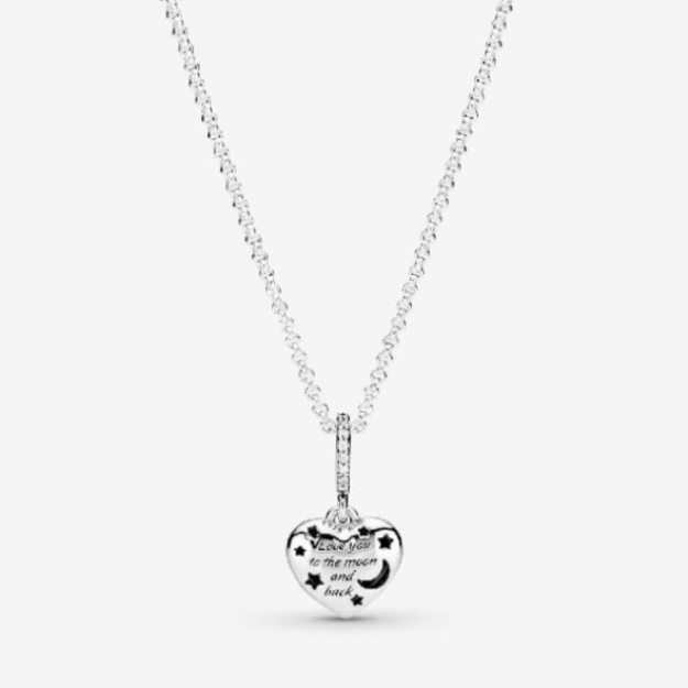 Sparkling Blue Moon  Stars Heart Necklace Pandora