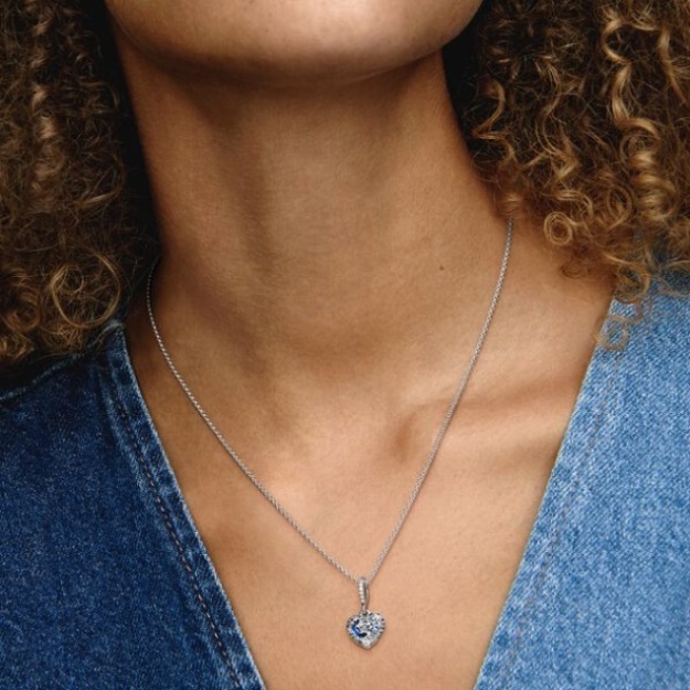 Sparkling Blue Moon Stars Heart Necklace Pandora