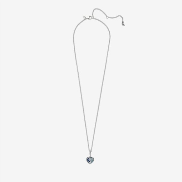 Sparkling Blue Moon Stars Heart Necklace Pandora