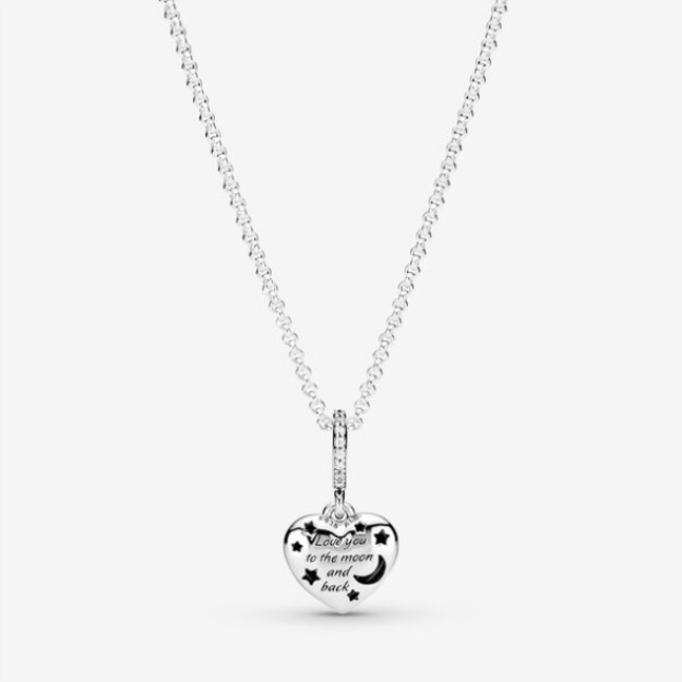 Sparkling Blue Moon Stars Heart Necklace Pandora