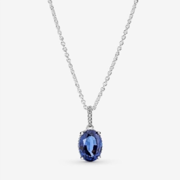 Sparkling Blue Statement Halo Pendant Necklace Pandora