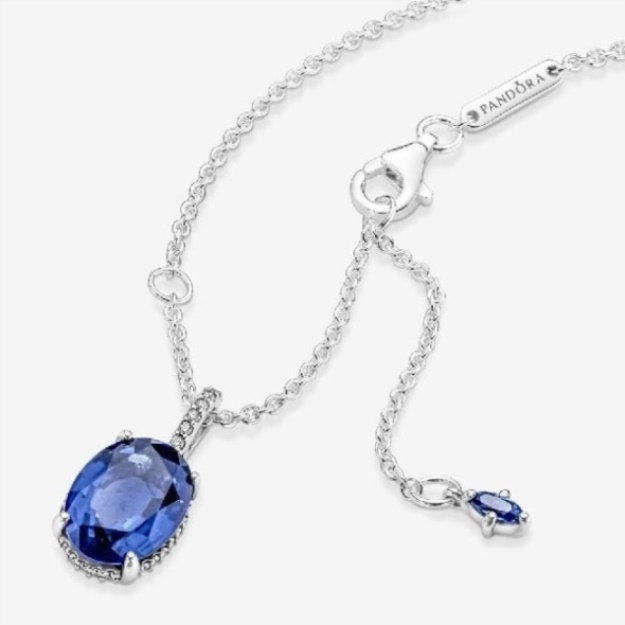 Sparkling Blue Statement Halo Pendant Necklace Pandora