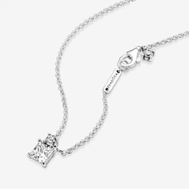 Sparkling Collier Round  Square Pendant Necklace Pandora