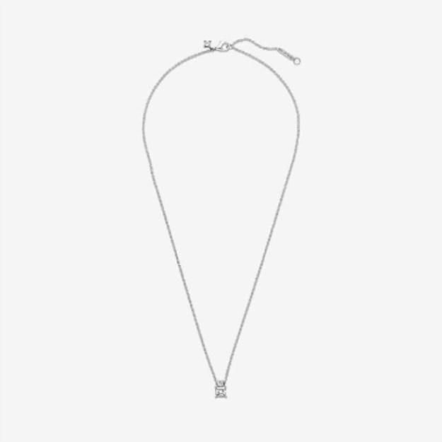 Sparkling Collier Round  Square Pendant Necklace Pandora