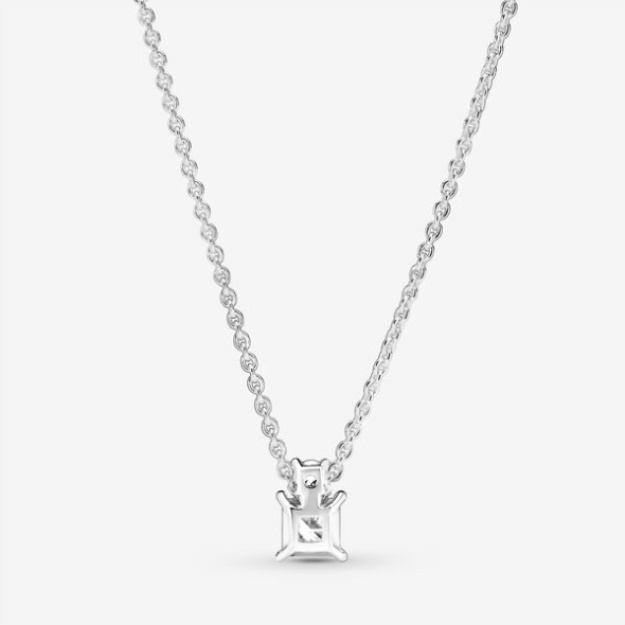 Sparkling Collier Round Square Pendant Necklace Pandora