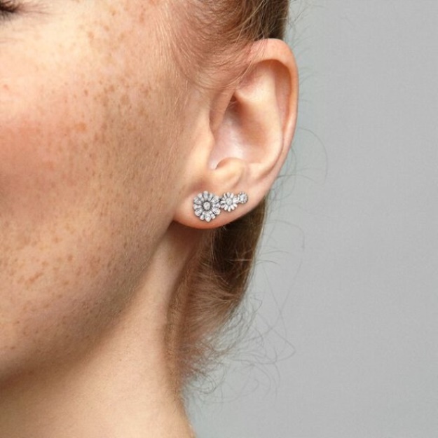 Sparkling Daisy Flower Trio Stud Earrings Pandora