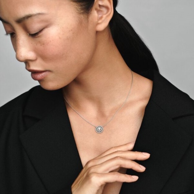 Sparkling Double Halo Collier Necklace Pandora